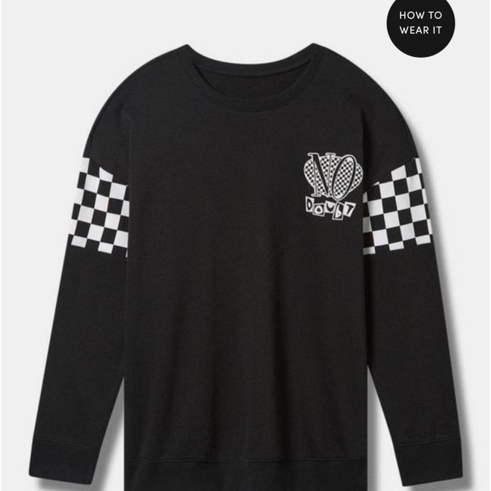 Torrid No Doubt Checkered Sleeve Graphic Crewneck Sweater